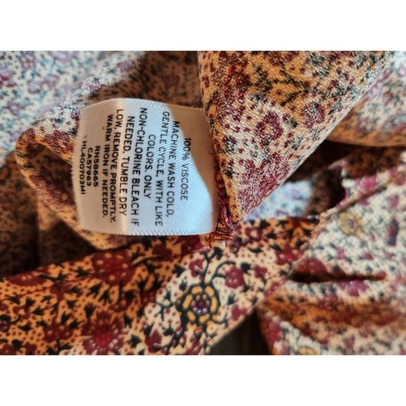 Hinge Navy and rust with orange and yellow floral print long sleeved blouse. Ruf - Picture 8 of 8